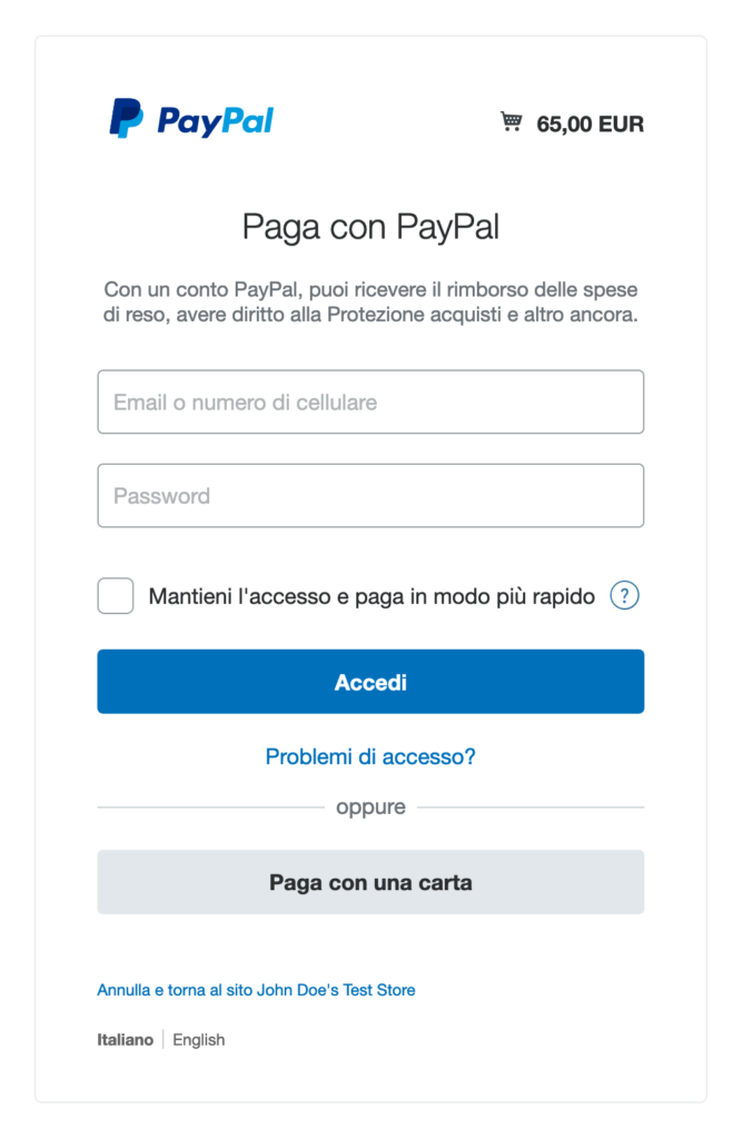 Paga con carta su Paypal
